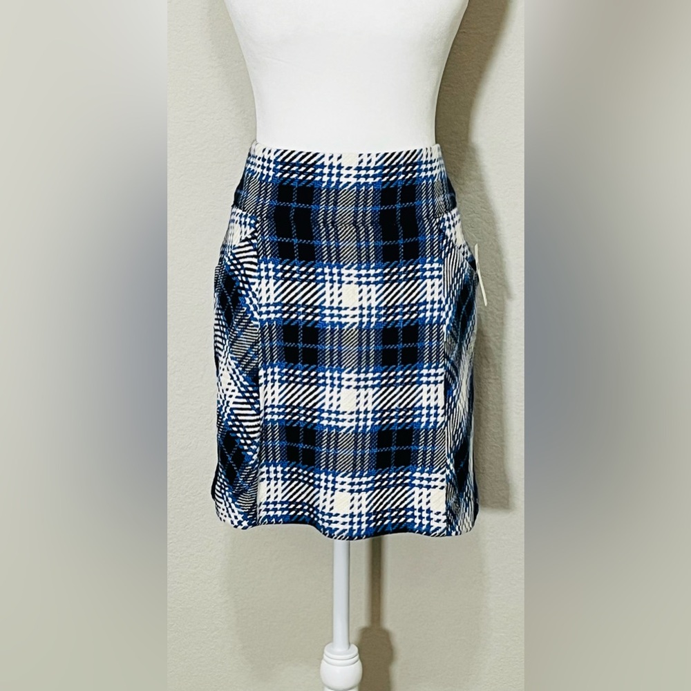 Anthropologie Maeve Blue Plaid Mini Skirt NWT Size 4 - Picture 4 of 15